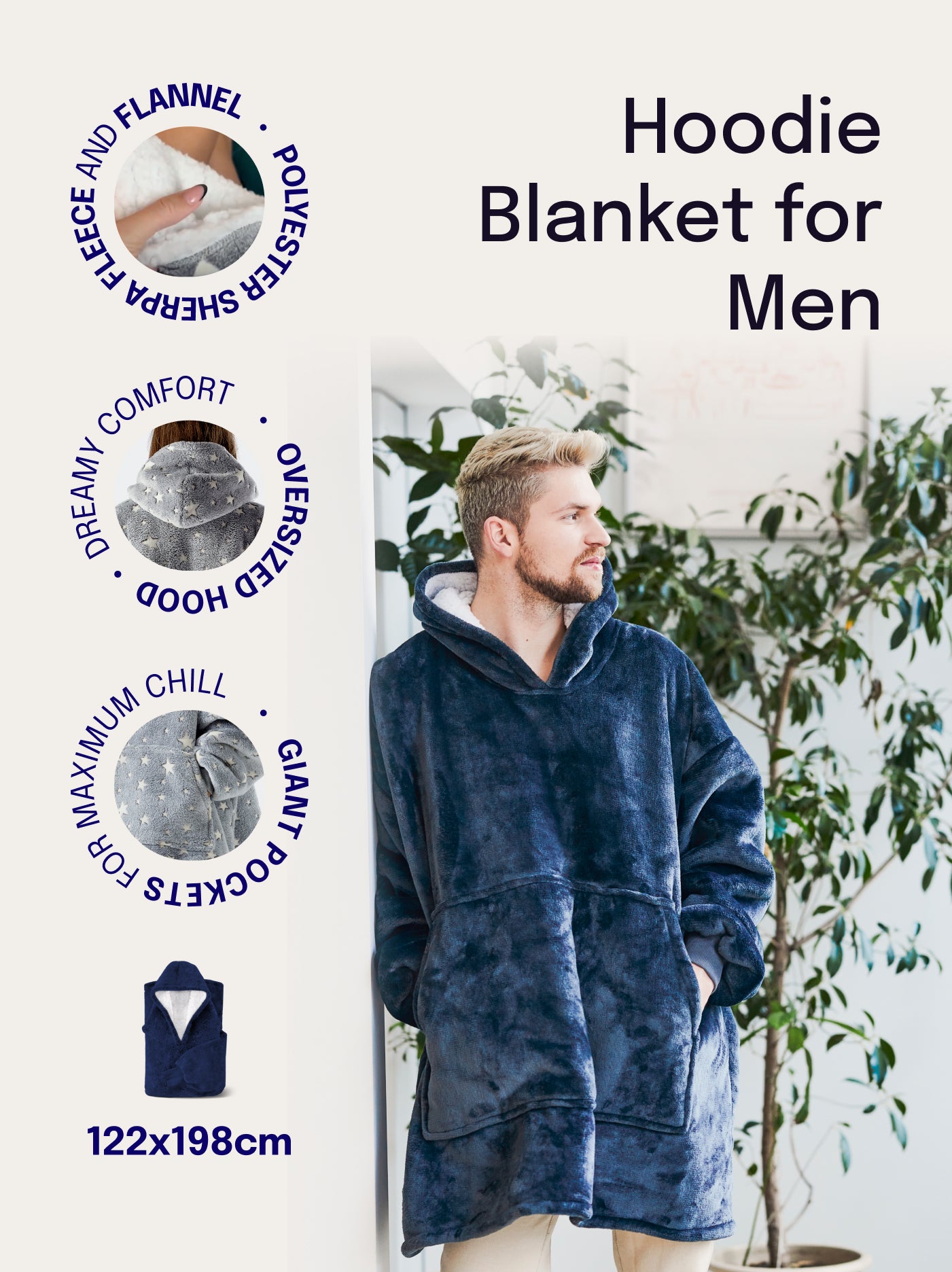 Polarowy kocobluz z kapturem dla mężczyzn